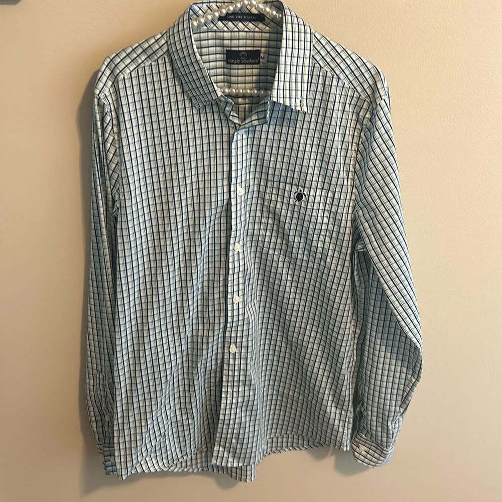 Simply Southern Men's Medium Live Like A Local Plaid Long Sleeve Button Shirt M